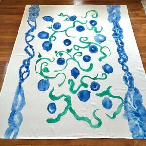 Hand Dyed Cotton Tablecloth on White Background – Blue & Green Tie Dye Design